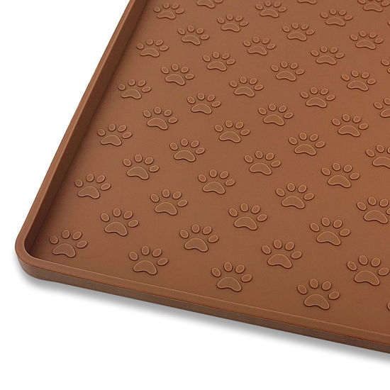 Picture of Ptlom Pet Placemat for Dog and Cat, Waterproof Silicone Pet Feeding Bowl Mats for Food and Water, Small Medium Large Dogs Mat Prevent Residues from Spilling to Floor, Brown, 18" 12"