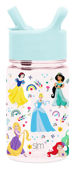 Picture of Simple Modern Disney Princess Kids Water Bottle Plastic BPA-Free Tritan Cup with Leak Proof Straw Lid | Reusable and Durable for Toddlers, Girls | Summit Collection | 12oz, Princess Rainbows