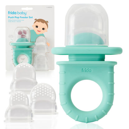 Picture of Frida Baby Push Pop Feeder, Baby Fruit Feeder, Baby Fruit Food Feeder to Safely Introduce New Foods, Fresh + Frozen Food Silicone Feeder for Babies, BPA Free, Dishwasher Safe | 3 Count, Teal