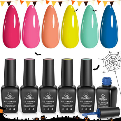 Picture of Beetles Gel Nail Polish Set Summer Colors, 6 Colors Bright Rainbow Nail Art Orange Blue Pink Green Neon Gel Polish Kit Soak Off UV Gel DIY Nail Art Gift for Girls Pool Party Holiday Manicure