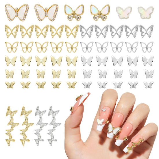 Picture of beetles Gel Polish 60 Pcs 3D Nail Charms Butterfly Shape Metal Alloy Gold Silver Butterflies Gem for Nail Art Diy Mancure 9 Sizes, B- 3D Butterfly Nail Charm, 1.0 Count