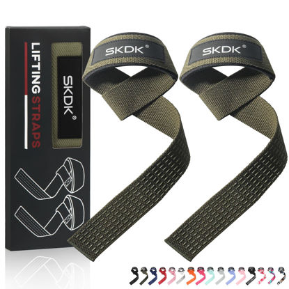 Picture of SKDK Cotton Hard Pull Wrist Lifting Straps Grips Band-Deadlift Straps with Neoprene Cushioned Wrist Padded and Anti-Skid Silicone - for Weightlifting, Bodybuilding, Xfit, Strength Training (ArmyGreen)