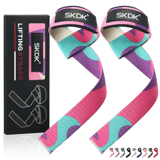 Picture of SKDK Cotton Hard Pull Wrist Lifting Straps Grips Band-Deadlift Straps with Neoprene Cushioned Wrist Padded and Anti-Skid Silicone - for Weightlifting, Bodybuilding, Xfit, Strength Training