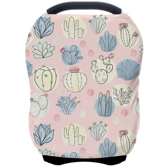 Picture of Car Seat Covers for Babies - Multi- use Nursing Carseat Canopy, Breastfeeding Covers, Baby Shower Gifts for Boys and Girls (Cactus)