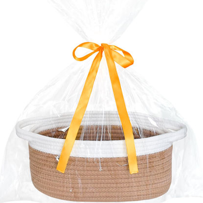 Picture of ABenkle Small Woven Basket, 12"x 8" x 5" Cute Small Basket, Rope Room Shelf Storage Basket, Cat Dog Toys Basket Chest Box, Empty Decorative Gift Basket with Gift Bag