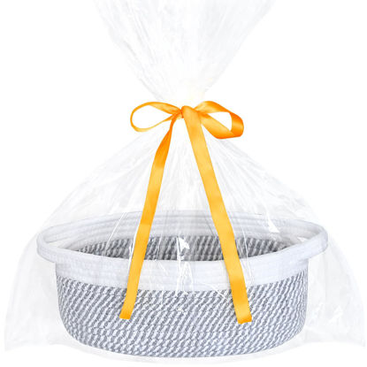 Picture of ABenkle Small Woven Basket, 12"x 8" x 5" Cute Small Basket, Rope Room Shelf Storage Basket, Cat Dog Toys Basket Chest Box, Empty Decorative Gift Basket with Gift Bag