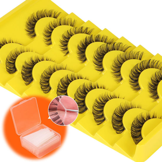 Picture of Russian Strip Lashes D Curl with 40Pcs Self Adhesive Strips Clear Band Lashes Strips Wispy zanlufly False Eyelashes Natural Look Lashes Like Eyelash Extension