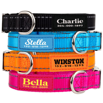 Picture of PAWBLEFY Personalized Dog Collars - Reflective Nylon Collar Customized with Name and Phone Number Adjustable Sizes for Small Dogs, Medium, Large 4 Colors Male Female boy Girl Puppies