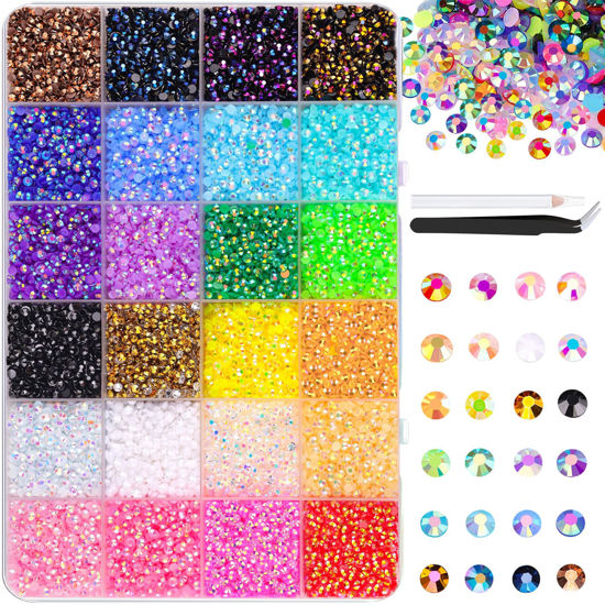 Picture of 24000Pcs Resin Jelly Rhinestones with Tweezers for Crafting, Mixed-Color 3mm Non Hotfix Flatback Gems, Bedazzling Crystal for DIY Crafts Clothing Tumblers Mugs Shoes Fabric Decor Nail Art Makeup