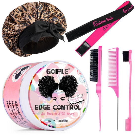 Picture of Edge Control Wax for Women Strong Hold Non-greasy Edge Control Smoother Edge Tamer, Edge Wax Styling Tamer Edge Control for Black Hair No Flaking, White Residue, Edge Control Briad Bonnet Brush Set