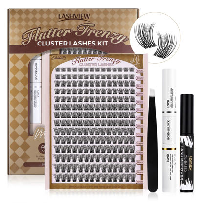 Picture of LASHVIEW DIY Eyelash Extension Kit, Cluster Eyelash Extensions, Individual Lashes Kit,Individual Lashes with Glue and Tweezers（705）