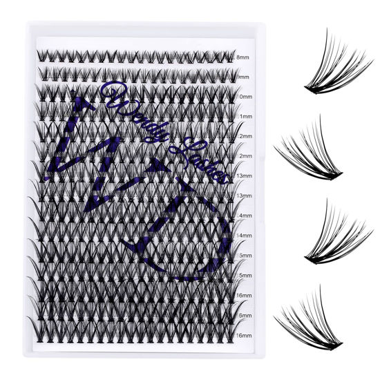 Picture of Individual Lashes Eyelash Clusters 300PCS Lash Clusters Extensions C/D Curl Lash Clusters Comfortable Cat Eye Lashes Super Soft Eyelashes Extension Reusable Wispy Lashes Lash Clusters