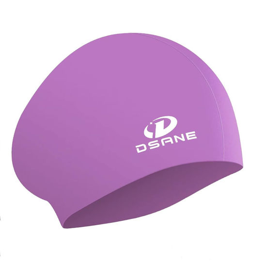 Picture of Womens Silicone Swim Cap for Long Hair,3D Ergonomic Design Silicone Swimming Caps for Women Kids Men Adults Boys Girls with Ear Plug and Nose Clip(Purple/M)