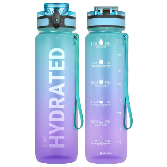 Picture of Sahara Sailor Water Bottles, 32oz Motivational Sports Water Bottle with Time Marker - Times to Drink - Tritan, BPA Free, Wide Mouth Leakproof, Fast Flow Technology with Clean Brush (1 Bottle)