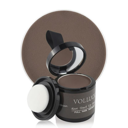 Picture of VOLLUCK Hair Shadow Powder for Women & Men - Root Touch Up, Gray Hair Cover Up, Bald Spots, and Eyebrows - 0.35 Ounce, Medium-Brown