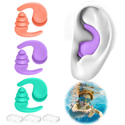 Picture of Kids Swimming Ear Plugs,3 Pairs Waterproof Reusable Silicone Child Swim Earplugs for Swimming Surfing Bathing Showering,Small Children Water Ear Plugs Suitable for Boys and Girls (Kids 6-14 Years Old)