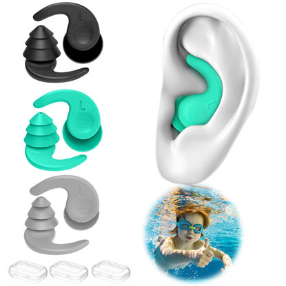 Picture of Kids Swimming Ear Plugs,3 Pairs Waterproof Reusable Silicone Child Swim Earplugs for Swimming Surfing Bathing Showering,Small Children Water Ear Plugs Suitable for Boys and Girls (Kids 6-14 Years Old)