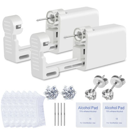 Picture of Anzero 16 Pcs Ear Piercing Kit, Disposable Ear Piercing Gun with Cubic Zirconia Stud, at Home Self Ear Piercer Kit (4MM Earrings Stud)