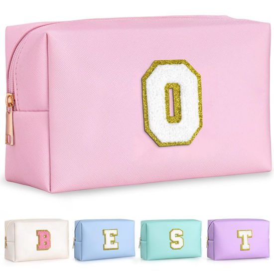 Picture of TOPEAST Small Makeup Bag Initial Cosmetic Bag Travel Toiletry Bag, Personalized Birthday Gift for Mom Sister Friends Teacher Nurse, Preppy Travel Stuff for Girls (Letter O)