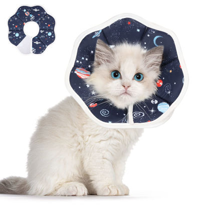 Picture of ComSaf Soft Cat Recovery Collar, Protective Adjustable Pet Cone Collar for After Surgery, Comfortable Lightweight Elizabethan Collar for Cat Kitten Prevent from Licking Wounds, Not Block Vision