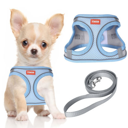 Picture of YIMEIS Dog Harness and Leash Set, No Pull Soft Mesh Pet Harness, Reflective Adjustable Puppy Vest for Small Medium Large Dogs, Cats (Greyblue, Medium (Pack of 1)