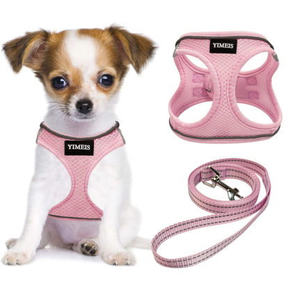 Picture of YIMEIS Dog Harness and Leash Set, No Pull Soft Mesh Pet Harness, Reflective Adjustable Puppy Vest for Small Medium Large Dogs, Cats (Pink, Small (Pack of 1)