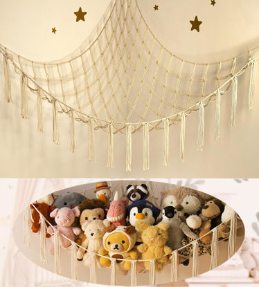 Picture of mirolam Stuffed Animal Storage Hammock Net - Toy Hammock Net for Stuffed Animals Corner - Hanging Stuff Animal Organizer Holder Large Size Baby Nursery Room Decor