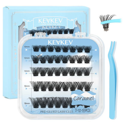 Picture of KevKev Self Adhesive Eyelashes 40Pcs Press On Lashes No Glue Needed Self Adhesive Lash Clusters Reusable Pre-Glued Eyelashes with Tweezers DIY Lash Extension Kit for Beginners (Caramel, D-10-18mix)