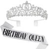 Picture of COCIDE Birthday Queen Sash & Rhinestone Tiara Set Silver Birthday Sash and Tiara for Women Birthday Decoration Kit Rhinestone Headband for Girl Glitter Crystal Hair Accessories for Party Cake Topper