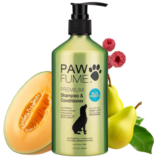 Picture of Pawfume Dog Shampoo and Conditioner - Hypoallergenic Dog Shampoo for Smelly Dogs - Best Dog Shampoos & Conditioners - Probiotic Pet Shampoo for Dogs - Best Dog Shampoo for Puppies (Blue Ribbon)