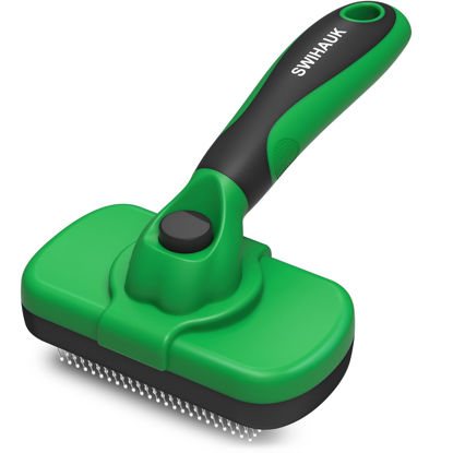 Picture of Swihauk Self Cleaning Slicker Brush for Dogs & Cats - Skin Friendly Deshedding Brush for Long and Short Haired Pets, Grooming Brush, Green