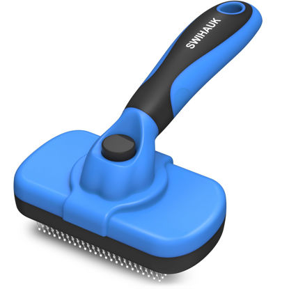 Picture of Swihauk Self Cleaning Slicker Brush - Skin Friendly Deshedding Grooming Tool for Dogs & Cats, Suitable for Shedding & Haired Pets, with Pet Supplies Accessories, Blue