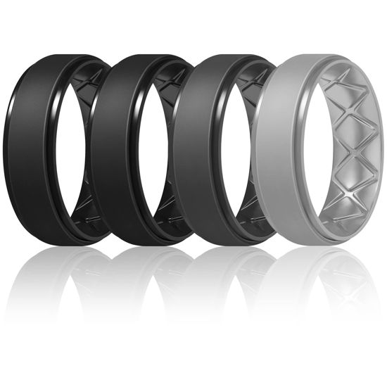 Picture of Egnaro Inner Arc Ergonomic Breathable Design, Silicone Rings Mens with Half Sizes, 7 Rings / 4 Rings / 1 Ring Rubber Wedding Bands, 8.5mm Wide-2mm Thick