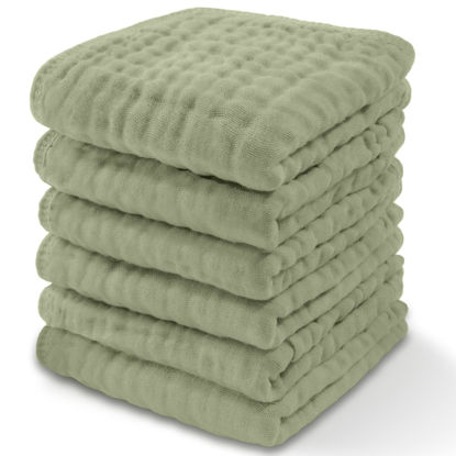 Picture of Baby Washcloths, Muslin Cotton Towels, Large 10”x10” Wash Cloths Soft on Sensitive Skin, Absorbent for Boys & Girls, Newborn Baby & Toddlers Essentials Shower Registry Gift (Sage, Pack of 6)