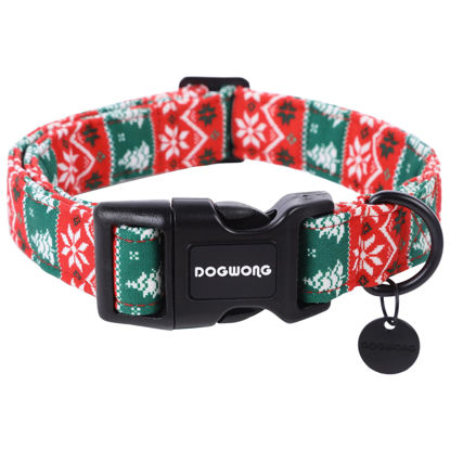 Picture of DOGWONG Christmas Cotton Dog Collar, Red Green Stripe Christmas Dog Collar Durable Soft Fabric Pet Dog Collar Cute Red Puppy Necklace for Small Medium Large Dog