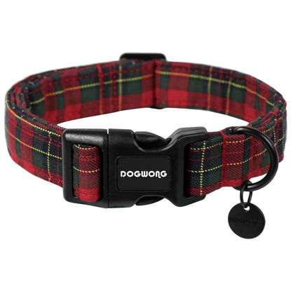 Picture of DOGWONG Cotton Christmas Dog Collar, Heavy-Duty Christmas Red Plaid Dog Collar Durable Soft Natural Fabric Pet Dog Collar Cute Holiday Puppy Necklace for Small Medium Large Dog