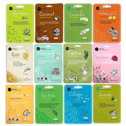 Picture of Celavi Essence Facial Face Mask K-Beauty Skincare Korea Skin Care Moisturizing 12 Pack B Set