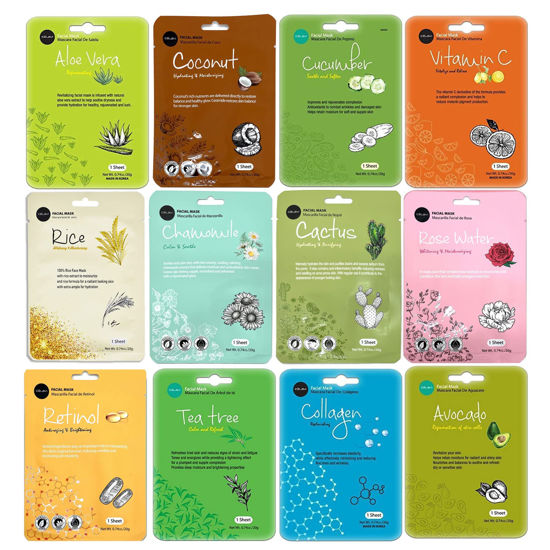 Picture of Celavi Essence Facial Face Mask K-Beauty Skincare Korea Skin Care Moisturizing 12 Pack B Set