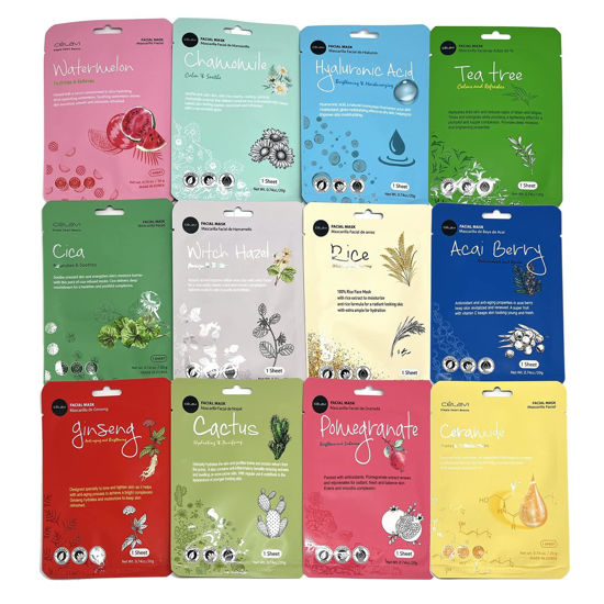 Picture of Celavi K-Beauty Skincare Essence Facial Face Mask Korea Skin Care Moisturizing C Set 12 Pack