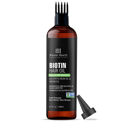 Picture of Botanic Hearth Biotin Hair Oil For Hair Growth Infused With Coffee Bean Oil & Argan Oil | Hair Strenghtening Treatment | Nourishing & Volumizing | Non GMO Verified | 6.7 fl oz