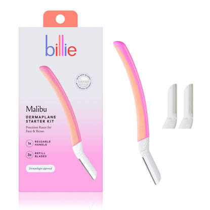 Picture of Billie - Dermaplane Starter Kit - Reusable Handle + 3 Refill Blades - Remove Facial Hair + Perfectly Shape Brows - Dermatologist-Approved - Malibu