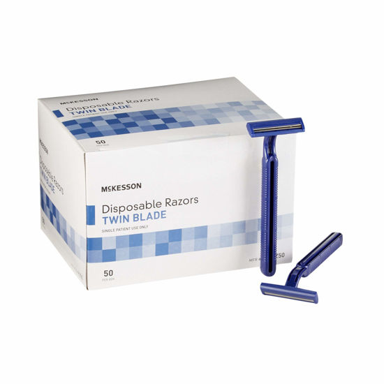 Picture of McKesson Disposable Razors, Shaving Razor, Twin Blade, Stainless Steel Blade, Blue, 50 Count, 1 Pack