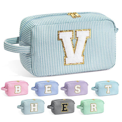 Picture of YOOLIFE Travel Makeup Cosmetic Bag - Monogram Cute Initial Makeup Bags Cosmetic Toiletry Bag Pouch Make Up Case for Women Her Best Friend Friendship Teacher, Personalized Birthday Gifts for Women V