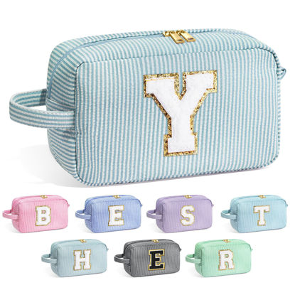 Picture of YOOLIFE Travel Cosmetic Bag for Women - Monogram Initial Makeup Bag Toiletry Bag Pouch Make Up Case for Women Mom Bridesmaid Best Friend Female Sister Teacher, Personalized Birthday Gifts for Women Y