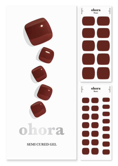 Picture of ohora Semi Cured Gel Nail Strips (P Chilly Red) - Red, Solid, Works with Any UV/LED Nail Lamps, Salon-Quality, Long Lasting, Easy to Apply & Remove - Includes 2 Prep Pads, Nail File & Wooden Stick