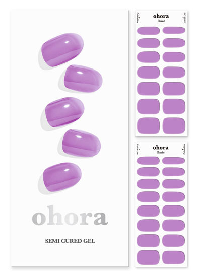 Picture of ohora Semi Cured Gel Nail Strips (N Tint Pop) - Purple, Tint, Works with Any UV/LED Nail Lamps, Salon-Quality, Long Lasting, Easy to Apply & Remove - Includes 2 Prep Pads, Nail File & Wooden Stick