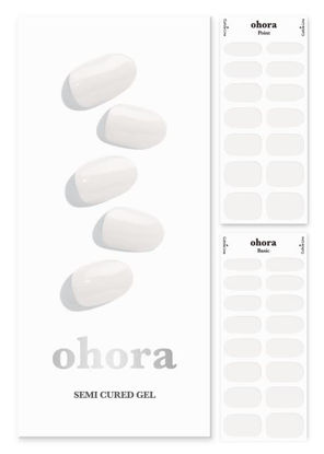 Picture of ohora Semi Cured Gel Nail Strips (N Clean White) - White, Solid, Works with Any UV/LED Nail Lamps, Salon-Quality, Long Lasting, Easy to Apply & Remove - Includes 2 Prep Pads, Nail File & Wooden Stick