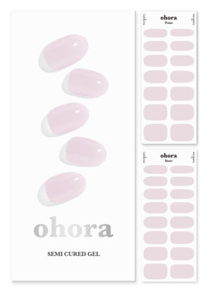 Picture of ohora Semi Cured Gel Nail Strips (N Bare Pink) - White, Solid, Works with Any UV/LED Nail Lamps, Salon-Quality, Long Lasting, Easy to Apply & Remove - Includes 2 Prep Pads, Nail File & Wooden Stick