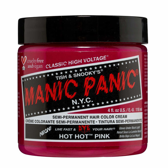 Picture of MANIC PANIC Hot Hot Pink Hair Dye - Classic High Voltage - Semi Permanent Cool-toned Medium Neon Pink Hair Color That Glows In Blacklight - Vegan, PPD & Ammonia Free (4oz)