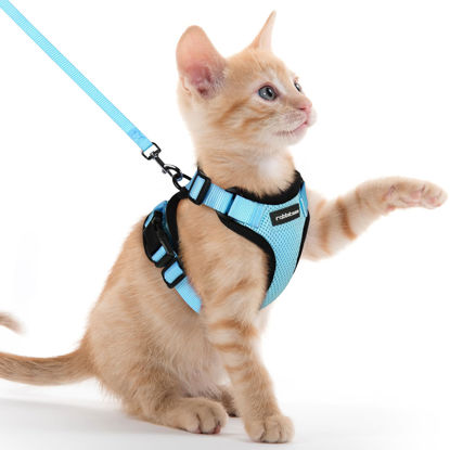 Picture of rabbitgoo Cat Harness and Leash for Walking, Escape Proof Soft Adjustable Vest Harnesses for Cats, Easy Control Breathable Reflective Strips Jacket, Light Blue, XXS